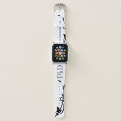 An Apple watch band gift for a PhD graduate with a white and black color scheme. It shows their degree and year. Simply customize this watch band, add it to your cart, and give them a keepsake that they can wear out into the world.

Grad Name PhD Graduation Apple Watch Band
Holidayday Design   |   ©Melissa Patton - Designer Classic Adjustable White Watch Bands, Classic White Adjustable Watch Accessories, Classic Adjustable White Watch Accessories, Customizable Adjustable White Apple Watch Band, White Rectangular Watch For Gift, Adjustable White Watch Accessories For Gifts, White Adjustable Watch Accessories For Gift, Rectangular White Watch As Gift, Rectangular White Watch Gift