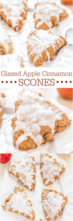 an apple cinnamon scones with white icing on top