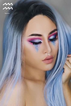 Aquarius Makeup Look Zodiac, Aquarius Makeup, Zodiac Photoshoot, Zodiac Makeup, Creative Makeup Looks, Lodge Decor, 12 Zodiac Signs, Diy Beauty Hacks, Eye Make