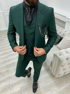 (eBay) Green Men 3 Piece Suit Slim Fit Groom Party Prom Dinner Tuxedo Wedding Suits Suits Green, Green Suit Men, Tuxedo Prom, Prom Suits For Men, Costume Africain, Suits Wedding, Slim Fit Blazer, Pants Gift, Groom Tuxedo