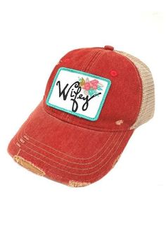 Wifey Floral Patch #930H-57 Apple Boutique, Bachelorette Gift, Judith March, Floral Patches, Distressed Hat, Patch Hat, Gold Apple, Tying The Knot, Hat Patches