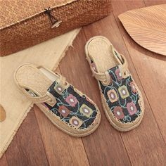 Cloth Shoes Linen Big Head Slippers Flat Heels Cotton Low Top Women's Slippers Shoes Beige High Heel Casual Mules, Casual Beige High Heel Mules, Comfortable Closed Toe Heels, Flat Heels, Slippers Shoes, Big Head, Women's Slippers, Slipper Shoes, Flat Espadrille