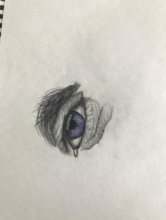 a pencil drawing of an eye in the middle of a piece of paper with writing on it