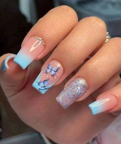 Butterfly Nail Designs, Nails Yellow, Lavender Nails, Fancy Nails Designs, Stylish Nails Designs, Girly Acrylic Nails, Cute Acrylic Nail Designs, Short Square Acrylic Nails, Acrylic Nails Coffin Short