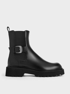 Black Side-Buckle Ridged-Sole Chelsea Boots | CHARLES & KEITH Chelsea Boots Black, Black Chelsea Boots, Charles Keith, Black Side, Clear Bags, Winter Months, Boots Black, Fall And Winter, The Fall