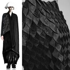 Black Folded Leather Textured Fabric, Distressed 3D Fish Scale Fabric, Thick PU Leather Fabric, Designer Fabrics for Theatre Walks This is based on leather fabric Folding secondary deformation Three-dimensional fish scales Heavy handmade Use with other plain fabrics Adds richness and layers Inner details Very thick feel Fabric has no elasticity Very good lustre Normal hand wash, normal hand sewing and stitching Metallic texture for added sophistication * Sold individually. Size: 60*60 cm/ 23.62* 3d Fish, Scale Fabric, Fish Scale, Fish Scales, Pleated Fabric, Textiles Fashion, Leather Texture, Diy Arts And Crafts, Textured Fabric