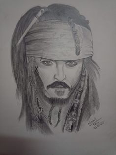 a pencil drawing of johnny deppo as jack sparrow from the movie, pirates