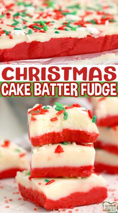 christmas cake batter fudges stacked on top of each other