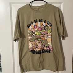 Size Large, Brand New Never Used Lets Go On A Trip Together Mushroom Shirt. Vibes Brand Casual Green Tops With Mushroom Print, Spring Mushroom Print Relaxed Fit Top, Summer Tops With Mushroom Print In Relaxed Fit, Summer Mushroom Print Relaxed Fit Top, Wwe Shirts, Mushroom Shirt, Adidas Tee, Adidas Brand, Polo Ralph Lauren Shorts