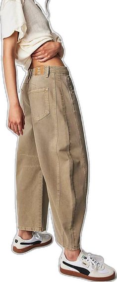 Trendy Streetwear Pants With Standard Cut, Trendy Streetwear Pants With Standard Cut Leg, Trendy Khaki Relaxed Fit Jeans, Chic Brown Spring Jeans, Chic High Rise Brown Jeans, Retro High Waist Cargo Jeans For Spring, Versatile Baggy Jeans For Fall, Trendy Beige Fall Jeans, Beige Jeans For Fall Streetwear