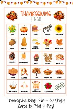 a thanksgiving bingo game with pumpkins and other items