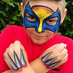 Wolverine Face Paint, Comic Book Face Paint, Avengers Face Paint, Marvel Face Paint, Marvel Makeup Looks, Super Hero Face Paint, Wolverine Makeup, Superhero Face Paint