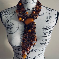 Unique Amber Beaded Cluster Vintage Necklace Unique / Rare! Luxury Handmade Beaded Necklaces For Formal Occasions, Elegant Orange Necklace For Party, Elegant Amber Beaded Necklace With Gemstone Beads, Elegant Amber Gemstone Beaded Necklaces, Elegant Brown Beaded Necklace With Polished Beads, Elegant Handmade Brown Beaded Necklaces, Elegant Brown Necklace With Polished Beads, Luxury Beaded Necklaces For Party, Elegant Multi-strand Beaded Chain