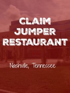 the words claim jumper restaurant in front of a red and white background with an image of a building