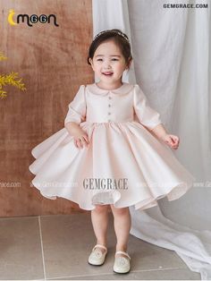 10% off now|Free shipping world-wide. Elegant Pink Satin Ballgown Flower Girl Dress With Collar Half Sleeves at GemGrace. Click to learn our pro custom-made service for wedding dress, formal dress. View #CoutureFlowerGirlDresses for more ideas. Satin Dress For Kids, Elegant Pink Satin Princess Dress, Pink Satin Princess Dress, Pink Fitted Satin Princess Dress, Frock Models For Kids, Frock Models, Kids Dress Wear, Lace Dress Styles, Kids Frocks