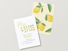 two cards with lemons on them are next to each other