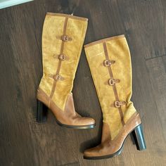 Gorgeous Italian Authentic Soft Leather Boots By Via Spiga, Brown Suede Boots Size 10 Heels 4" Shaft 18.5" Below Knee Decorative Side Buckle Detail And Inside Calf Zipper Excellent Condition Leather Knee-high Heels With 4-inch Heel, Leather Knee-high Heels With Buckle Closure, 5 Below, Soft Leather Boots, Heels Brown, Brown Suede Boots, Leather Boots Heels, Tall Leather Boots, Suede Leather Boots