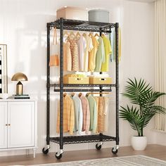 【Dimension】23.6'' W x 14'' D x 74.5'' H (Included wheels height), MAX load 430 pounds. Each hanging rod can hold up to 70 lbs, each wire shelf can hold up to 88 lbs, and eight hooks can hold up to 25 lbs. Rolling Clothes Rack, Closet Rack, Heavy Duty Clothes Rack, Hanging Clothes Racks, Portable Closet, Hanging Clothes, Storage Closet Organization, Garment Racks, Closet System