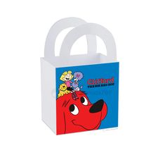 an image of a small bag with cartoon characters on the front and bottom, in white