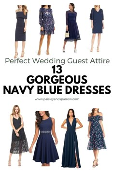 navy blue bridesmaid dresses with text that reads, 13 gorgeous navy blue dresses