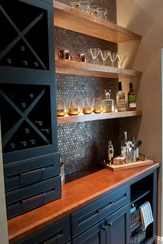 a wine rack in the corner of a kitchen