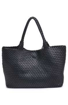 A woven construction gives this spacious and unlined tote bag it's relaxed and slouchy silhouette to compliment your on-the-go lifestyle. Synthetic Two top handles Polyurethane
 Imported Woven Leather Hobo Tote Bag For On-the-go, Casual Woven Leather Hobo Tote Bag, Casual Rectangular Woven Leather Hobo Bag, Everyday Woven Leather Beach Bag With Double Handle, Black Woven Leather Hobo Bag For On-the-go, Everyday Double Handle Woven Leather Beach Bag, Versatile Woven Tote Bag, Black Woven Pouch Shoulder Bag, Woven Leather Pouch Shoulder Bag For Shopping