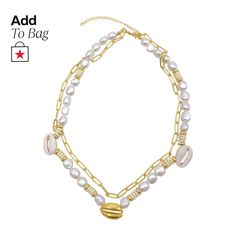 in stock Double Necklace, Cowrie Shell, Pearl Shell, Necklace Online, Luxe Gifts, Jewelry Rings Engagement, Paper Clip, Watch Brands, Gold Vermeil