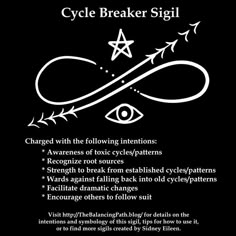 a black and white poster with the words cycle breaker sigil