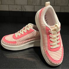 The Nicole Miller Brita Sneaker In Pink Is A Rare Find For Women Who Love Colorful And Fashionable Footwear. This Fashion Sneaker Is Made Of Woven Fabric, Perfect For Summer And Spring. It Comes In Size 7.5 And Features The Nicole Miller Brand. New With Box Smoke Free Per Free Home High-top Sneakers With Woven Sole For Spring, Pink Lace-up Platform Sneakers With Textured Sole, Spring Platform Sneakers With Woven Sole And Round Toe, Pink Low-top Platform Sneakers With Textured Sole, High-top Sneakers With Woven Sole, Casual Pink Platform Sneakers With Contrast Sole, Low-top Platform Sneakers With Woven Sole, Leather Platform Sneakers With Woven Sole, Leather Round Toe Platform Sneakers With Woven Sole