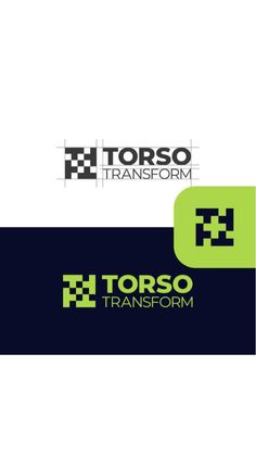 the logo for torso transform is shown in black and white, with green accents