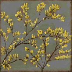 a painting of yellow flowers on a gray background