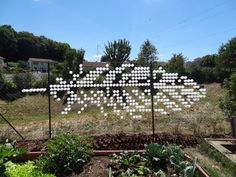 a sign that is in the middle of a garden