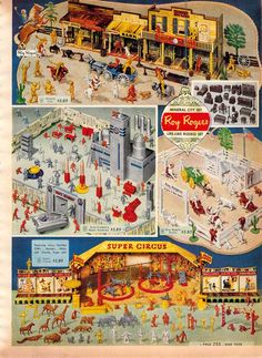 an old advertisement for toys and games from the 1950's, with pictures of children playing