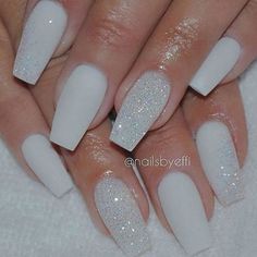 Kerstmis White Glitter Nails, White Acrylic Nails, Diamond Nails, Silver Nails, Nailed It, Pretty Acrylic Nails