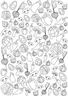 an image of various vegetables drawn in black and white