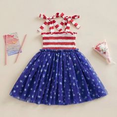 Brand New In Package Cotton/Polyester Patriotic Blue Sleeveless Dress, Multicolor Smocked Dress For Summer Playtime, Casual Blue Dress For 4th Of July, Patriotic Blue Cotton Dress, Blue Patriotic Cotton Dress, Blue Cotton Patriotic Dress, Patriotic Blue Dresses For 4th Of July, Blue Patriotic Spring Dress, Cute Smocked Dress For Summer Playdate