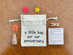 a little bag for our anniversary is on the table