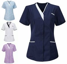 Medical Scrubs Fashion, Salon Uniform, Beauty Uniforms, Spa Uniform, Pocket Princess, V Neck Collar, Work Uniform, Diy Embroidery Designs, Medical Outfit