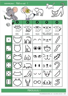 an activity sheet for children to learn how to draw animals and cats with their faces