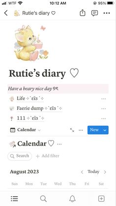 an iphone screen showing the date and time for rutie's diary on it