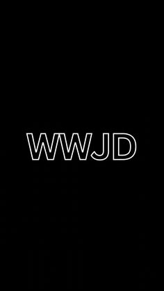 the wwjd logo is shown in black and white on a dark background