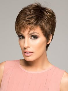 WINNER WIG Raquel Welch in SS11/29 NUTMEG | Light Reddish Brown and Golden Copper Highlights With Dark Brown Roots Ponytail Wig, Short Hair Wigs, Raquel Welch, Short Pixie Cut, Lace Hair, Trending Hairstyles, Short Wigs, Short Hair Styles Pixie, Synthetic Lace Front Wigs