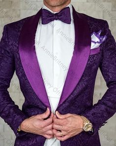 Custom size Jacquard Groomsmen white Groom Tuxedos Shawl Lapel Men Sui – Nukty shop Purple Tuxedo Wedding, Tux Men, Grooms Tux, Purple Tuxedo, Two Piece Romper, Gatsby Party Decorations, Men Suits Wedding, Groomsmen Tuxedos, Suit Measurements