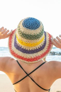 Rainbow Woven Straw Bucket Hat100% StrawCircumference: 21.75"Brim Length: 2.75"Stripe colors: Red, purple, yellow, green, blue Style: Bucket Hat Embellishment: Woven Straw Closure: None Material Composition: 100% Straw Style Bucket Hat, Straw Bucket Hat, Colorful Hat, Beach Hat, Color Khaki, Red Purple, Straw Hat, Stripes Design, Sun Hats