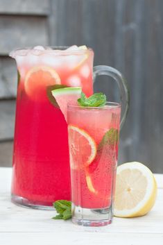 two glasses filled with watermelon and lemonade