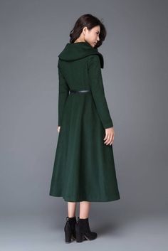 Green wool coat long wool coat winter coat womens coats | Etsy Chic Green Wool Coat For Winter, Fitted Dark Green Winter Outerwear, Green Long Wool Winter Coat, Green Long Wool Coat For Winter, Elegant Green Wool Coat For Winter, Elegant Green Wool Coat For Fall, Chic Long Green Wool Coat, Chic Green Long Wool Coat, Elegant Green Long Wool Coat