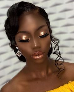 Bridal Hairstyles For Black Women Updo, Bridal Hair Buns For Black Women, Bridesmaid Hairstyles Black Women Classy, Low Wedding Hairstyles, Black Bride Makeup Wedding Glam, Wedding Hair Black Women Updo, Black Girls Wedding Hairstyles, Wedding Hair Updo Black Women, Wedding Updo For Black Women