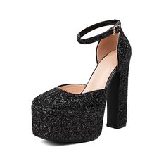 Shop Black Glitter D'orsay Pumps Sequin Block Heels Ankle Strap Dresses Shoes color Black for Going out, Hanging out, Honeymoon with worldwide Free shipping & Free return. Ivory Heels Wedding, Zebra Print Shoes, Blue Satin Heels, Red Satin Heels, Kitten Heel Wedding Shoes, Sparkly Pumps, Cheetah Print Shoes, Neon Sandals, Bridal Shoes Low Heel