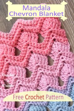 the free crochet pattern is shown in pink, blue and gray colors with text that reads