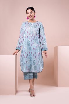 J22113 Blue Khaadi Online Spring Summer 2022 Indigo Straight Kurta With Dabka, Indigo Dabka Straight Kurta, Blue Chikankari Embroidery Sets For Spring, Blue Palazzo Set With Straight Kurta And Dabka Details, Blue Palazzo Set With Dabka On Straight Kurta, Blue Palazzo Set With Dabka, Blue Palazzo Set With Printed Motifs And Straight Kurta, Blue Anarkali Kurta For Spring, Blue Casual Kurta For Festive Occasions